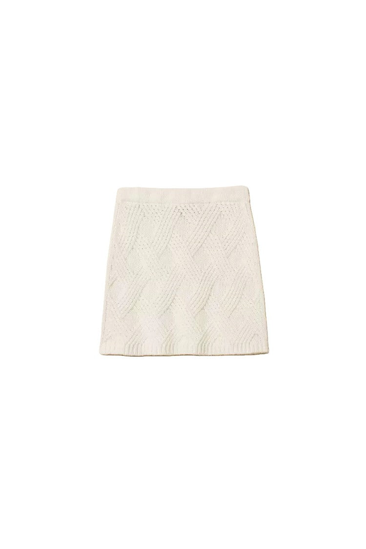 Twin-Set Cream Textured-Knit Wool-Blend Mini Skirt