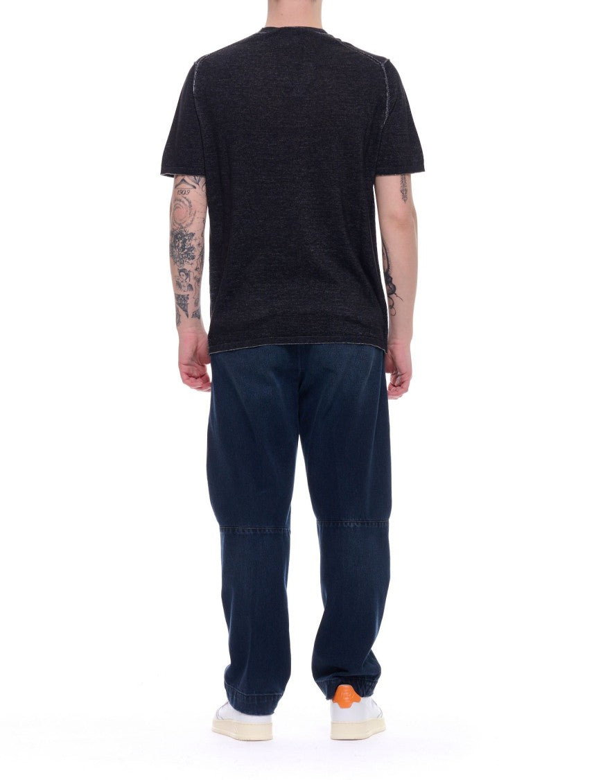 Fabrizio Del Carlo Black Round Neck Cotton Casual T-Shirt