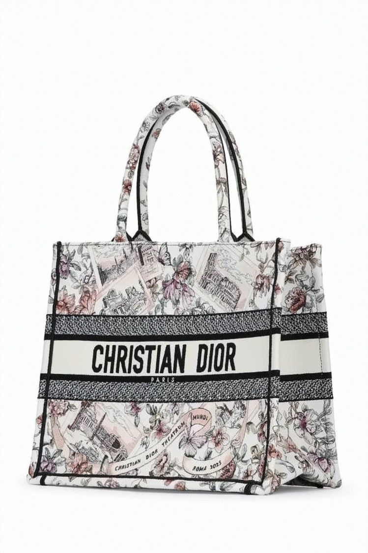 Dior Rectangular Tote Bag With Floral And Architectural Prints