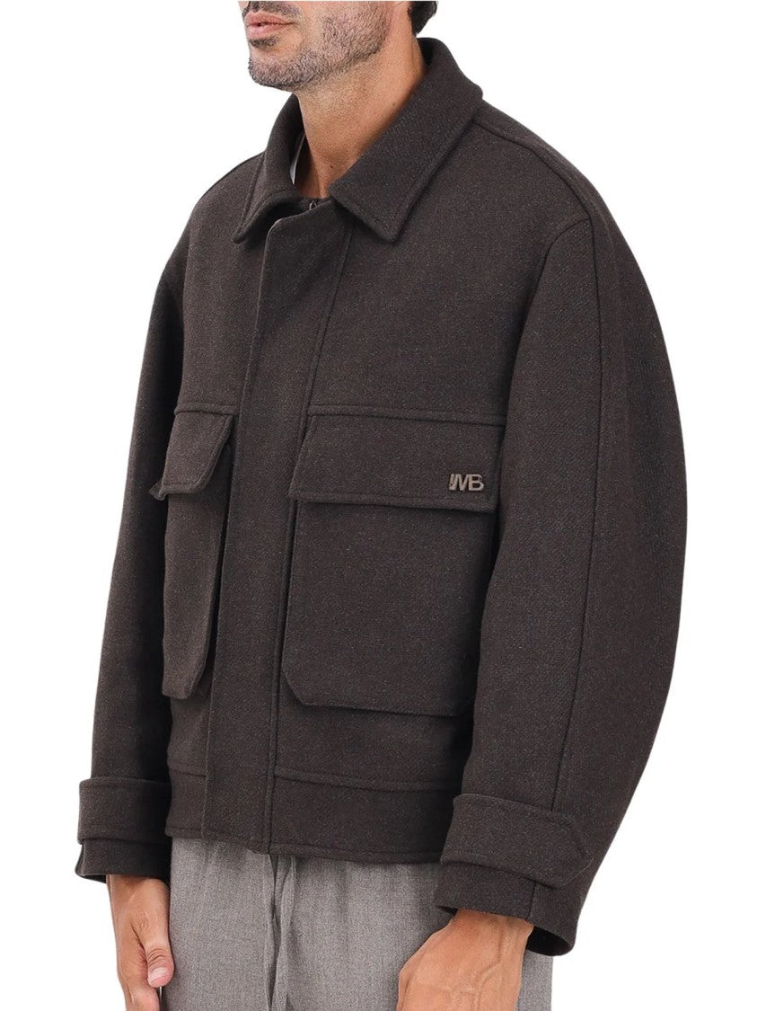 I M Brian Brown Cropped Flap Pockets Wool-Blend Short Coat