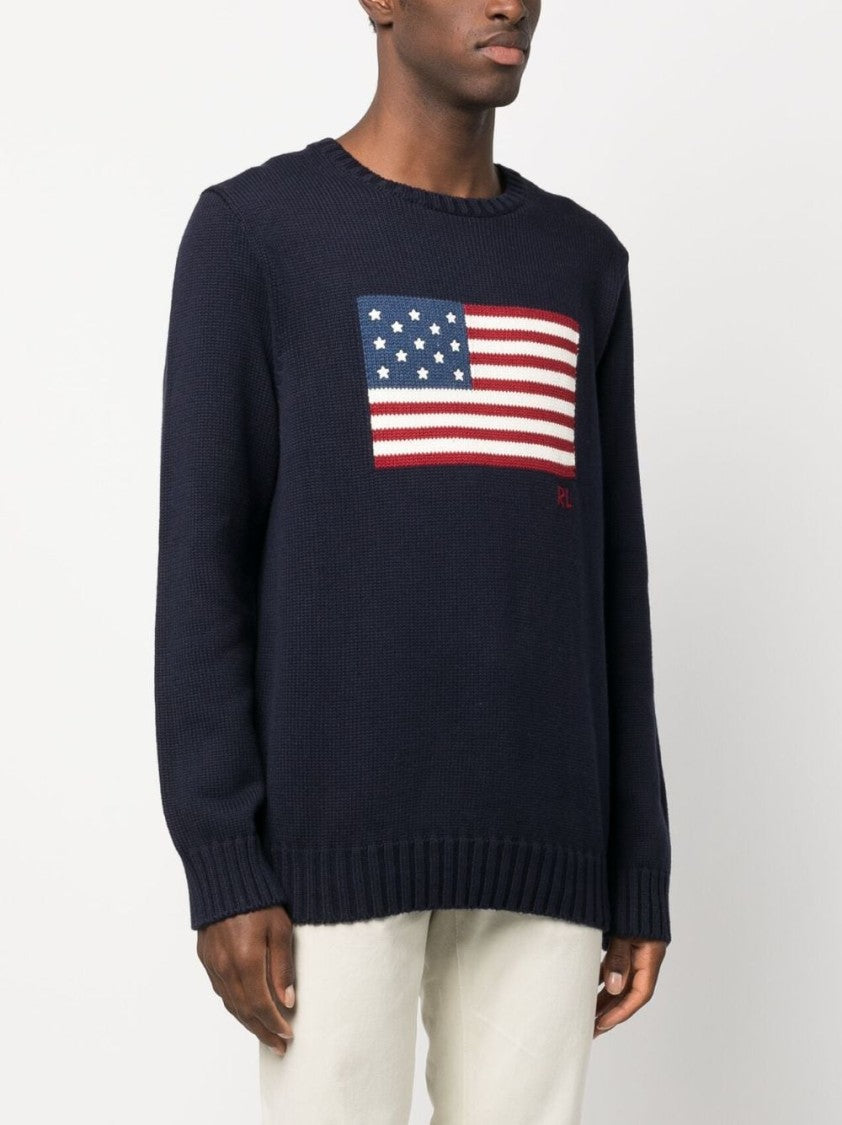 Polo Ralph Lauren Navy Pullover Flag Motif Cotton Pullover