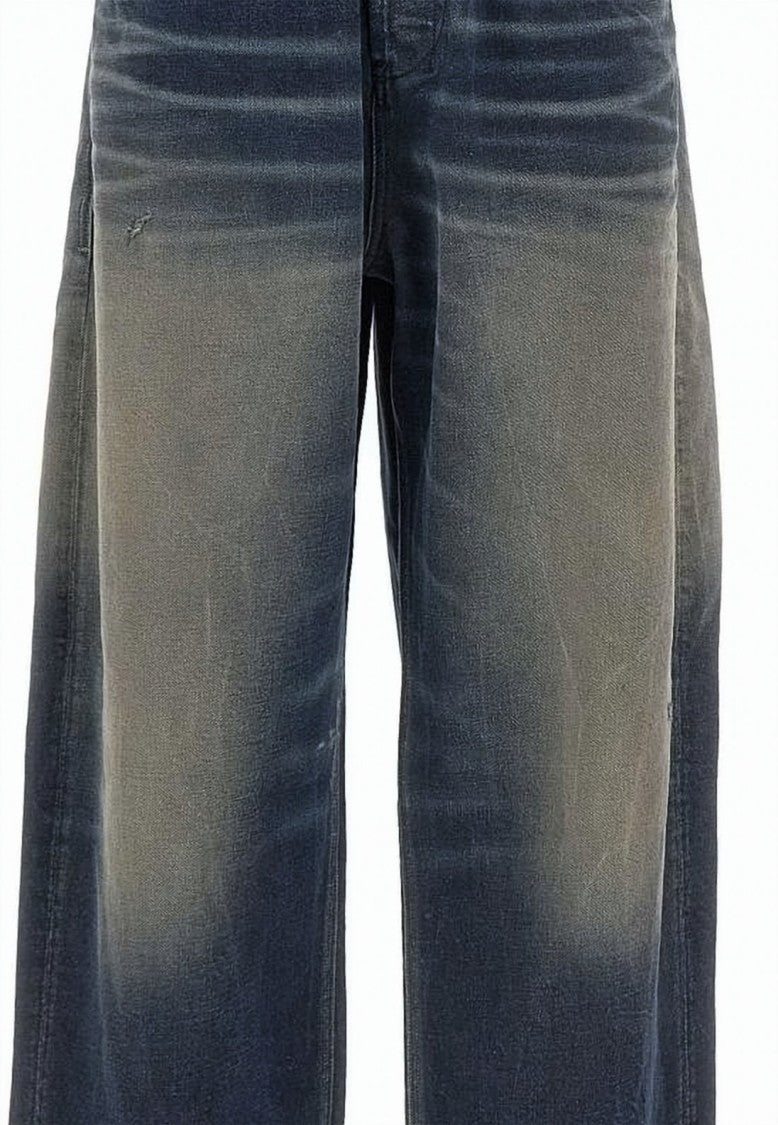 Diesel Blue Wide-Leg Cotton Hemp Denim Pants