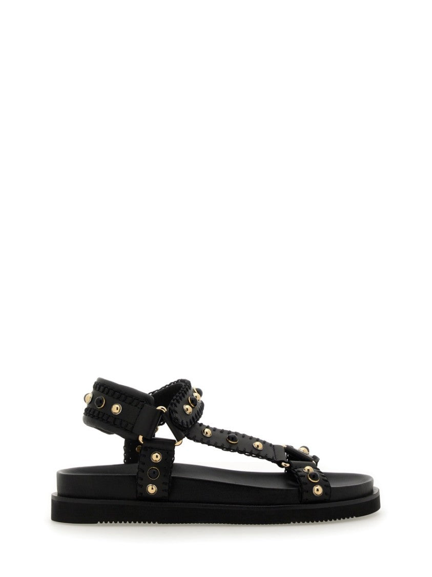Ash Flat Black Leather Sandal