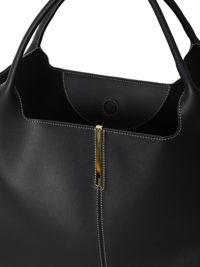 Tod's Nero Leather Tote Bag With Metallic Accent