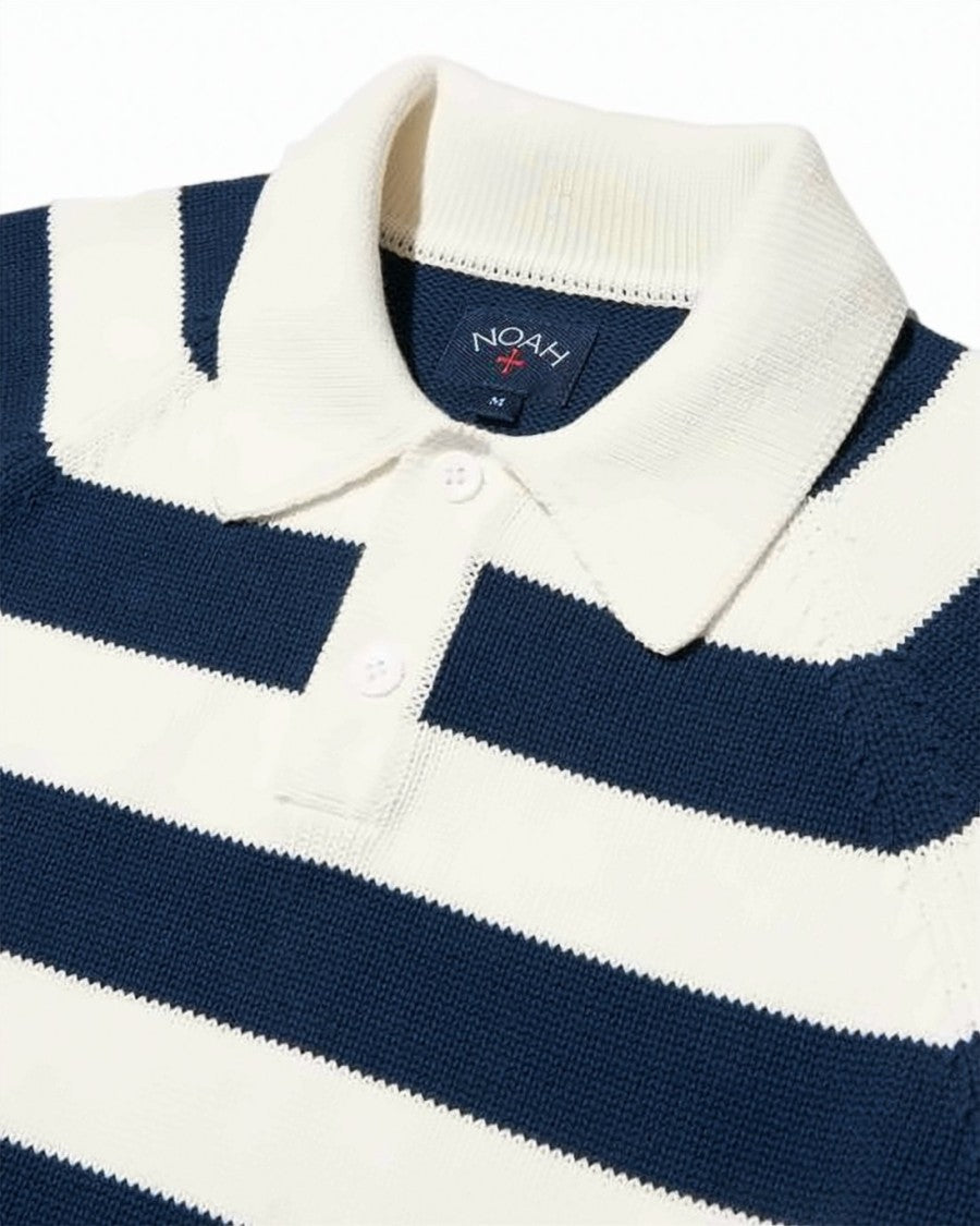 Noah Bold Stripe Textured Knit Polo Sweater