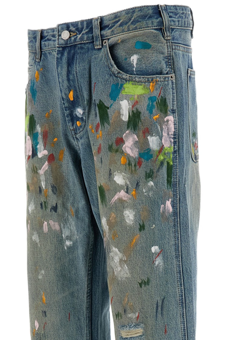 Found Light Blue Multi Color Painter Straight-Leg Jeans