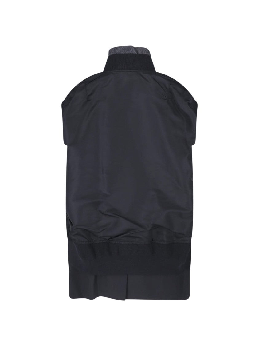 Sacai Layered Black Nylon Twill Vest With Double Breasted Design