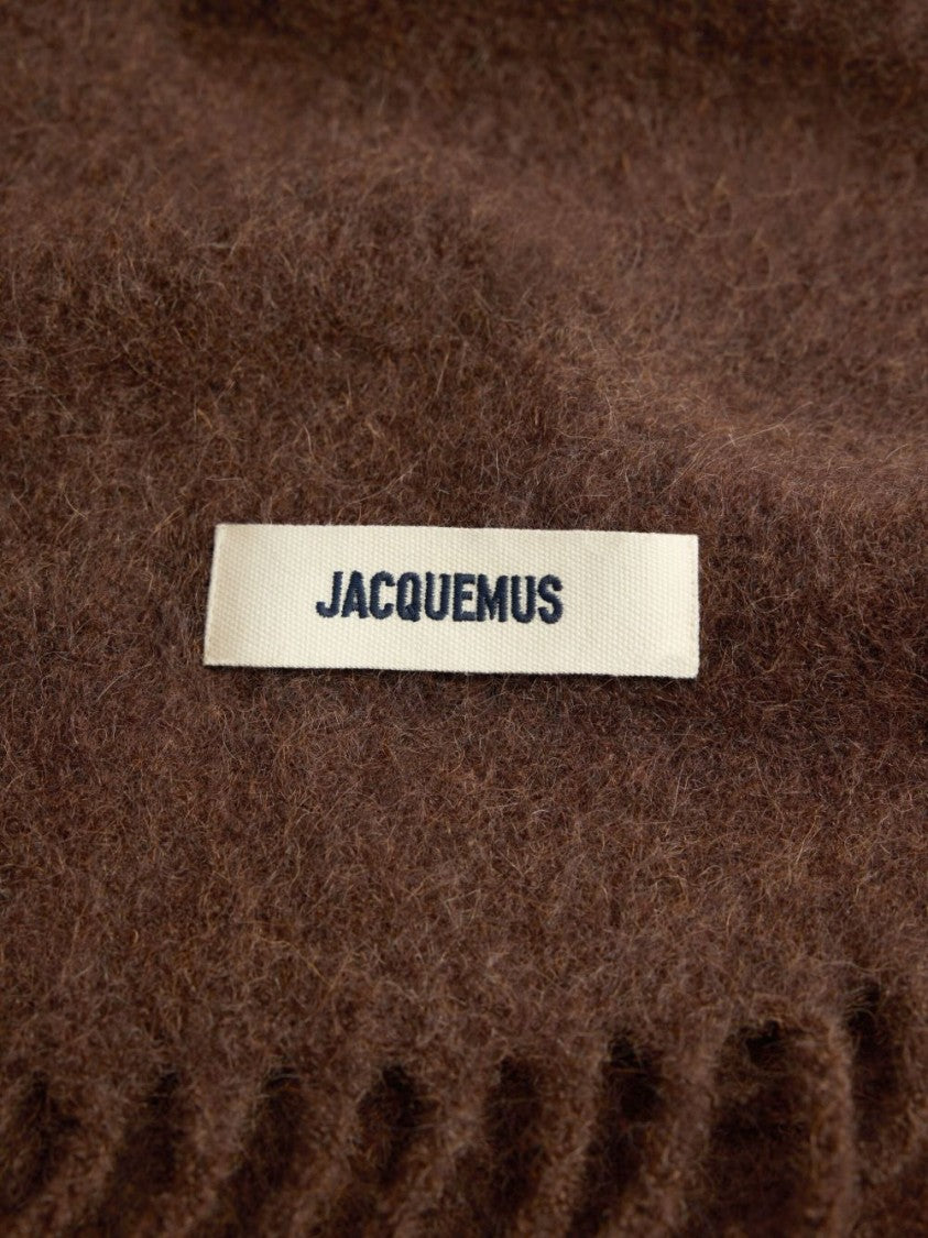Jacquemus Rectangular Brown Scarf With Fringed Edges