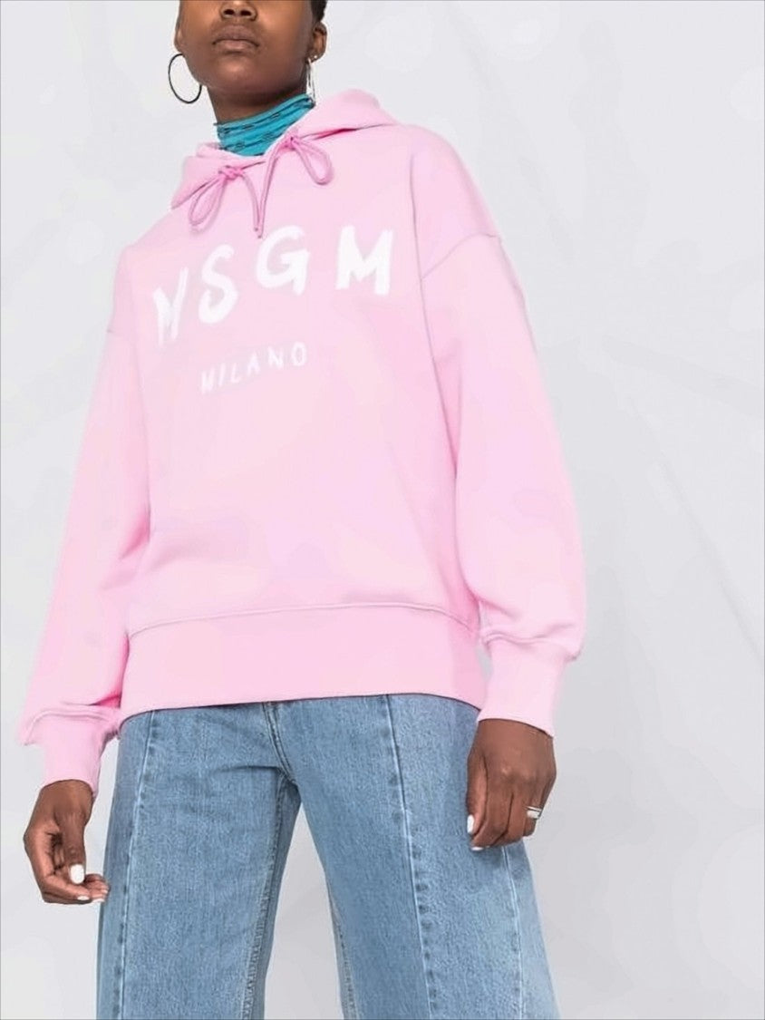 Msgm Pastel Pink Relaxed-Fit Hoodie With Logo Print