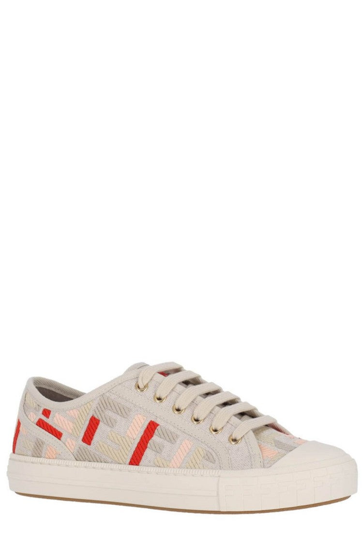 Fendi Beige Low-Top Sneakers With Smooth Finish And Subtle Detailing