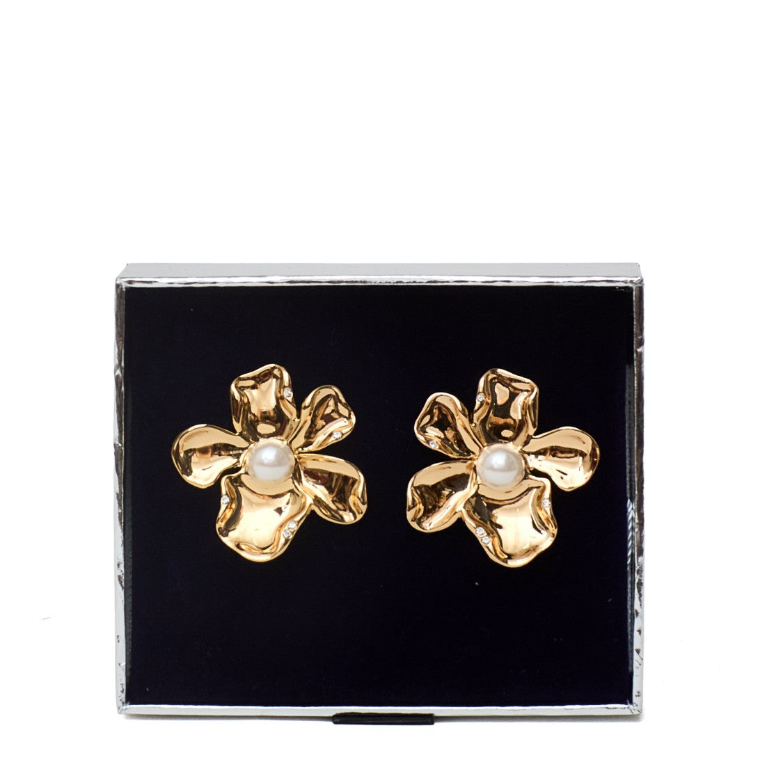 Self-Portrait Gold-Plated Brass Pearl Flower Drop Earrings