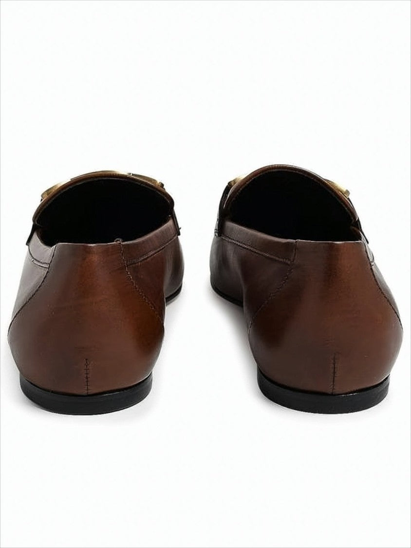 Tod's Polished Leather Loafers With Metallic Buckle Detail