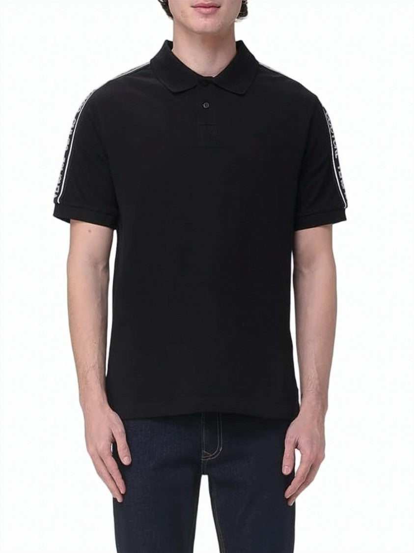 Versace Short-Sleeve Black Polo Shirt With Branded Tape Detailing