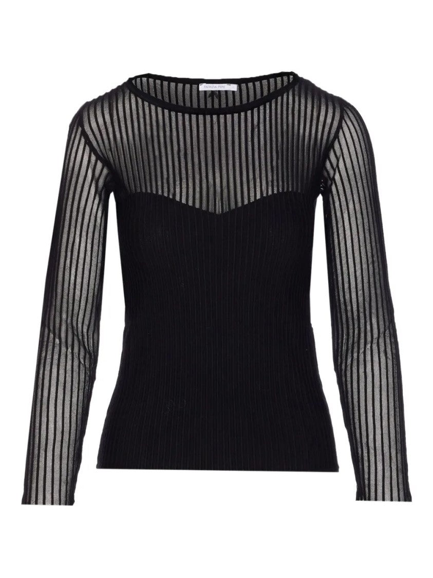 Patrizia Pepe Fitted Black Sweater With Ribbed Texture