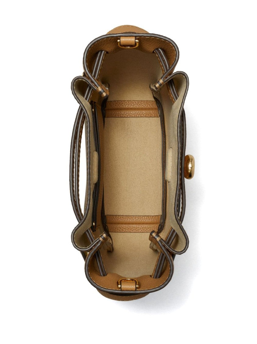 Tory Burch Brown Textured Leather Shoulder Bag With Gold-Tone Clasp