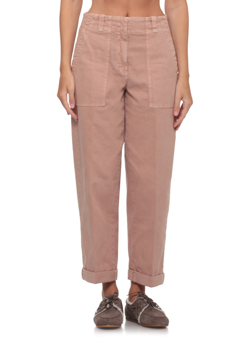 Peserico Relaxed Fit Antique Pink Trousers With Cuffed Hems