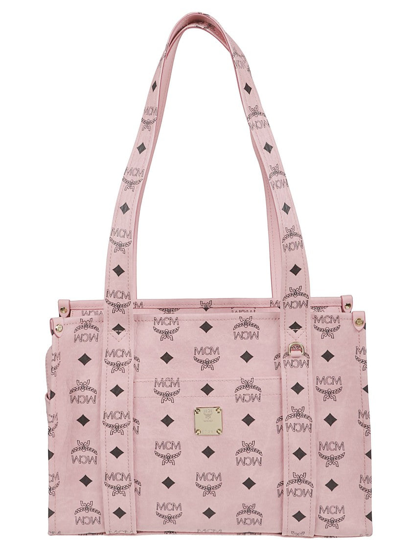 Mcm Rectangular Tote Bag With Logo Print And Gold-Tone Plaque
