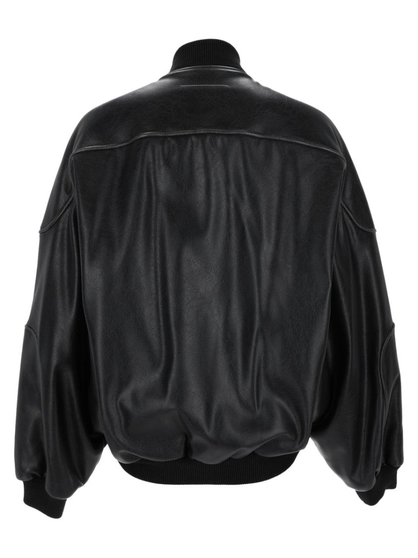 Mm6 By Maison Margiela Relaxed Black Sports Jacket With Balloon Sleeves And Glossy Finish