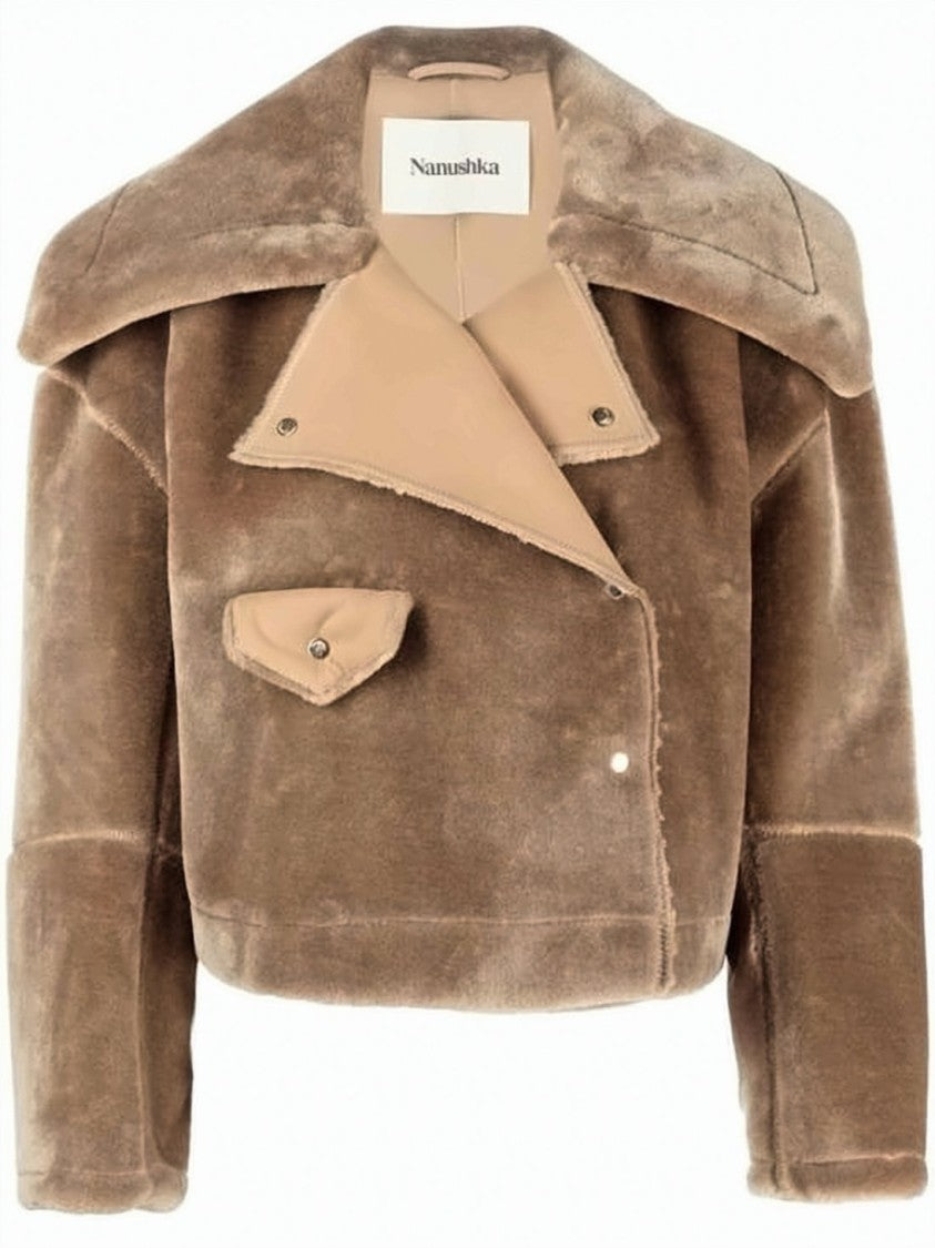 Nanushka Plush Cropped Coat With Oversized Collar