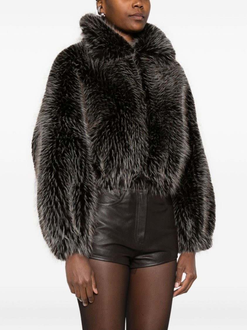 Valentini 1972 Brown Faux Fur Jacket With High Collar