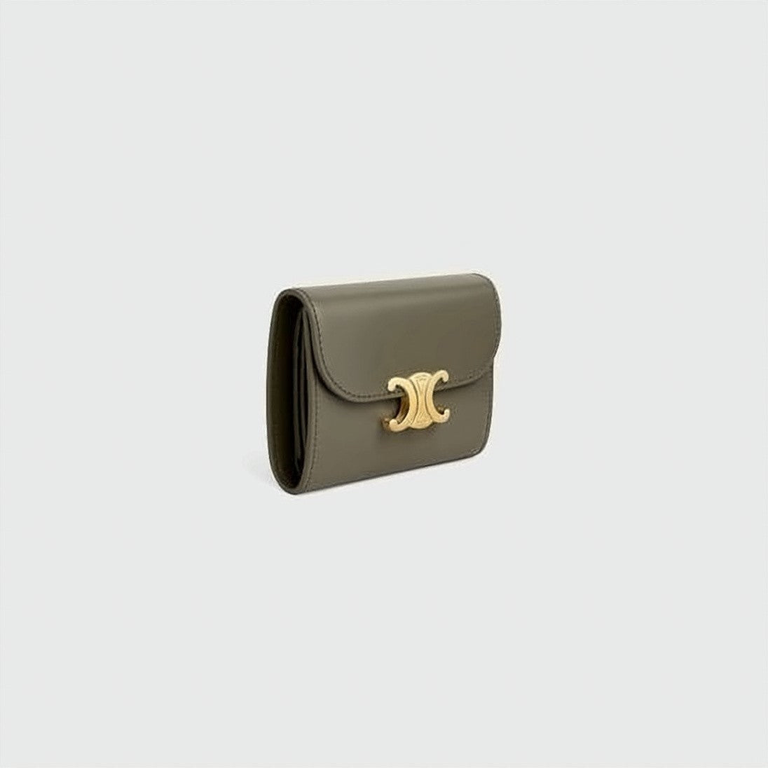 Celine Compact Rectangular Leather Accessory With Gold-Tone Emblem