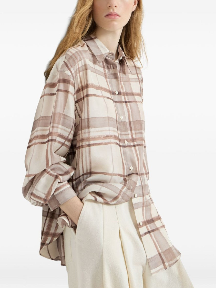 Brunello Cucinelli Multicolor Macrocheck Print Silk Pongee Shirt