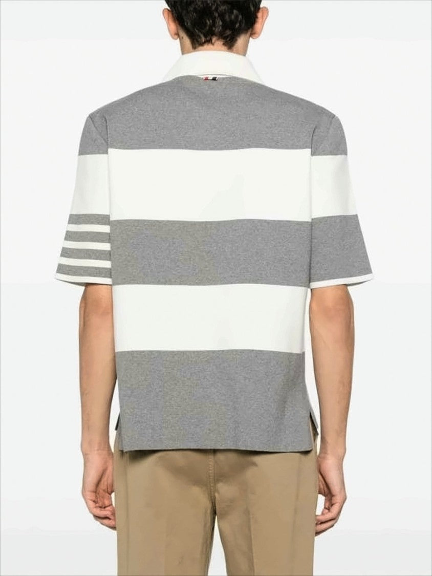 Thom Browne Short-Sleeve Polo Shirt With Horizontal Stripe Design