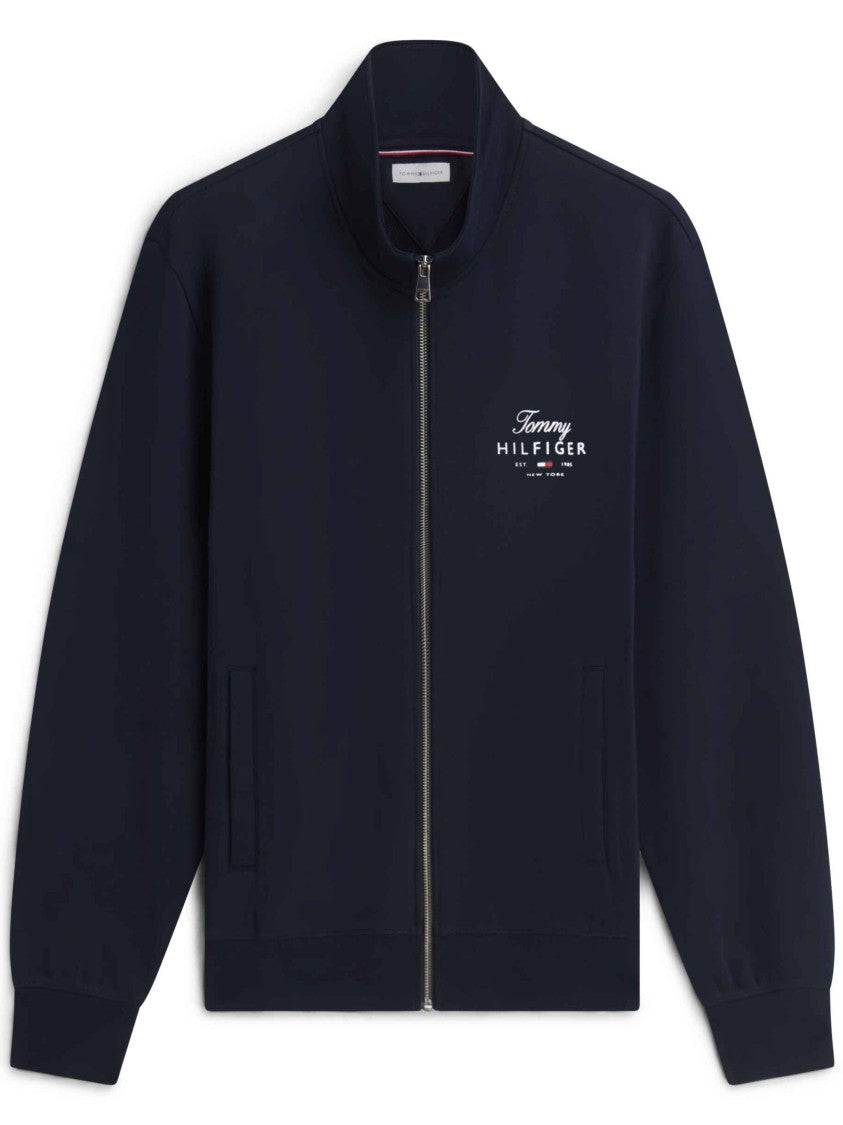 Tommy Hilfiger Zip-Up Dark Navy Jacket With Stand Collar And Script Logo