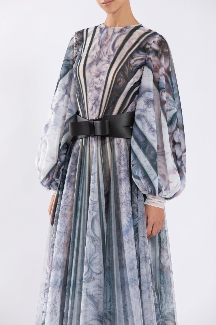 Saiid Kobeisy Tull Printed Dress With Bell Sleeves