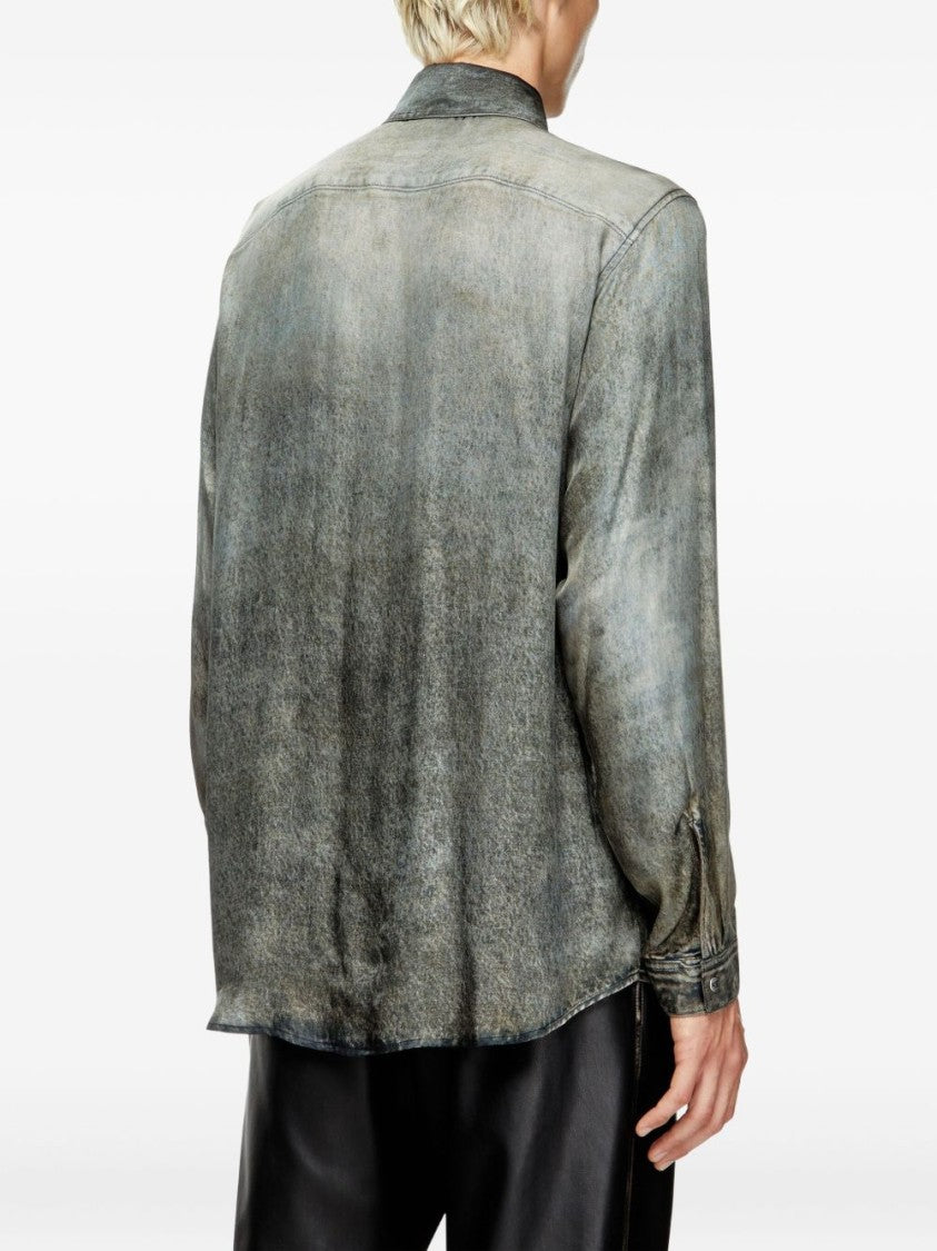 Diesel Washed Grey Viscose Casual Shirt