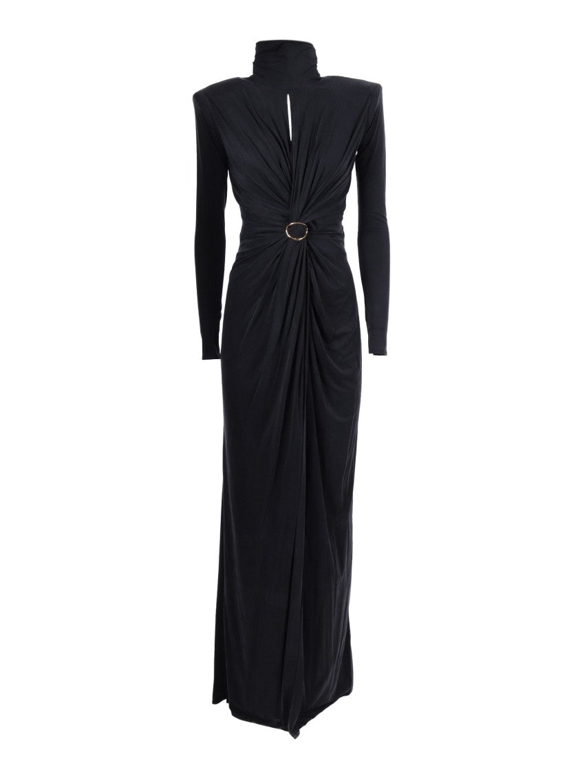 Elisabetta Franchi Long Black Dress With High Neckline