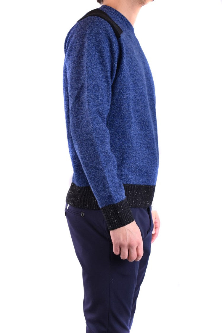 Neil Barrett Textured Blue Knit Sweater Color-Blocked Details