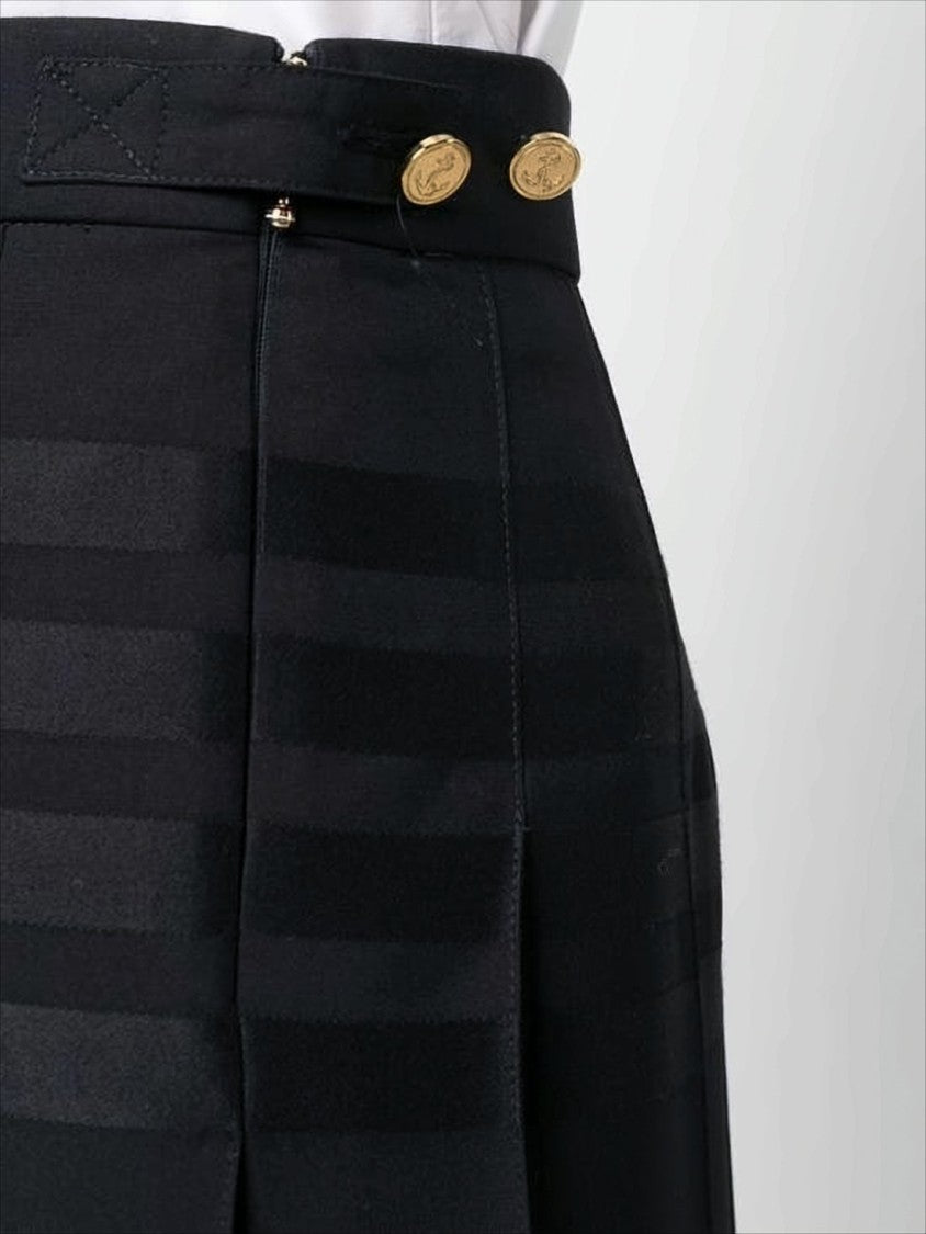 Thom Browne Structured Pleated Midi Skirt With Gold-Tone Detailing