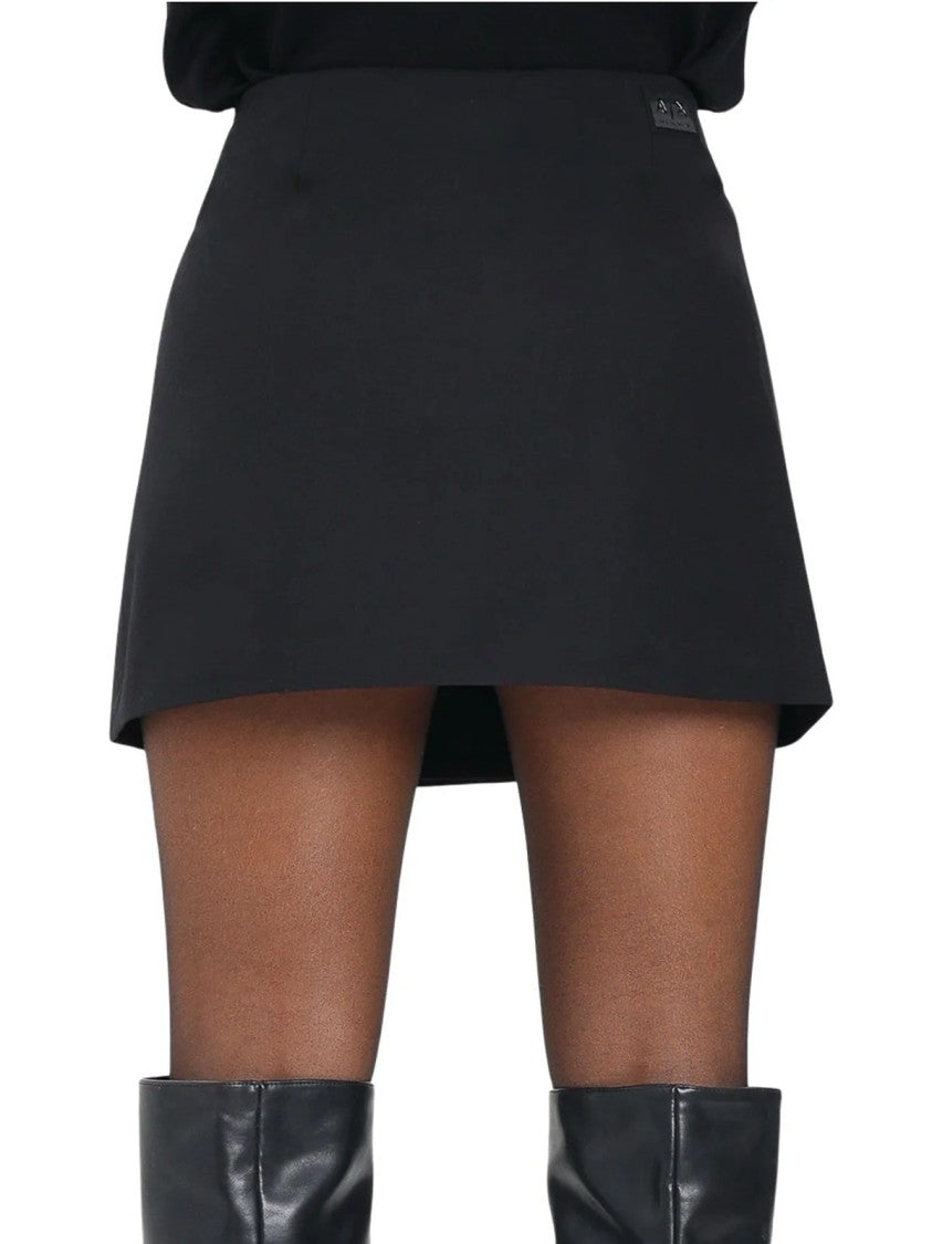 Armani Exchange Wrap-Style Black Mini Skirt With Silver Grommets