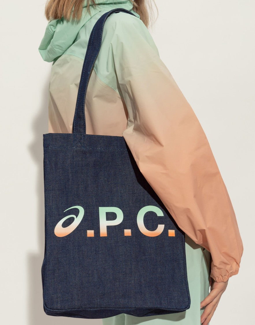 A.P.C. Blue Lou Gradient Logo Cotton Tote Bag