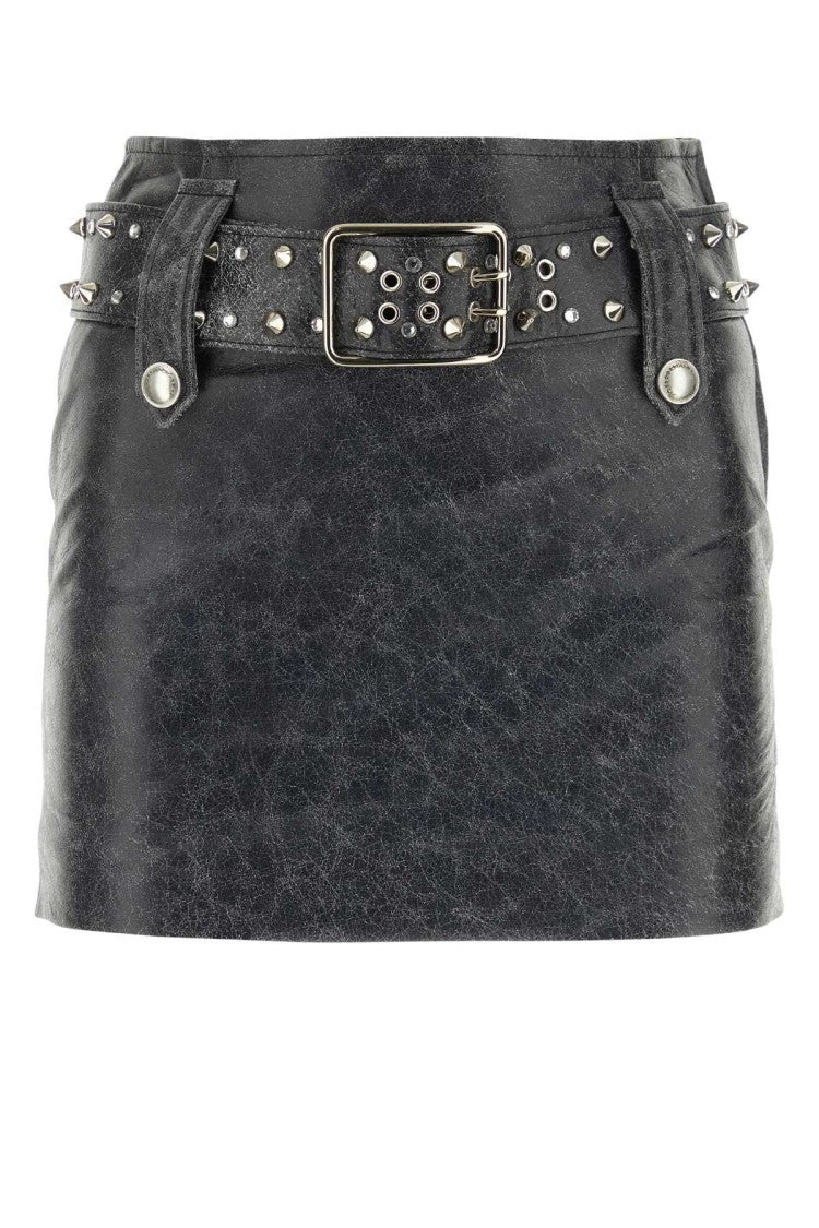 Alessandra Rich Grey Leather Mini Skirt