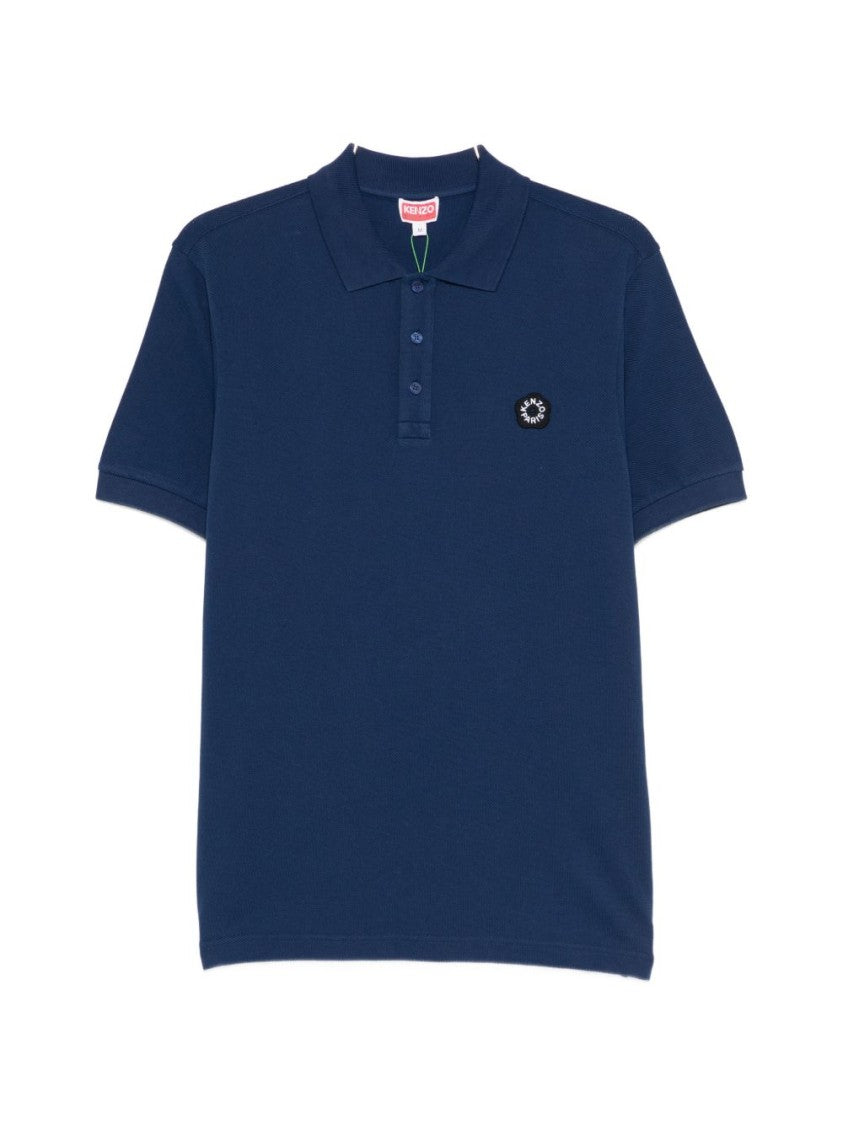 Kenzo Deep Blue Embroidered Patch Silk Polo