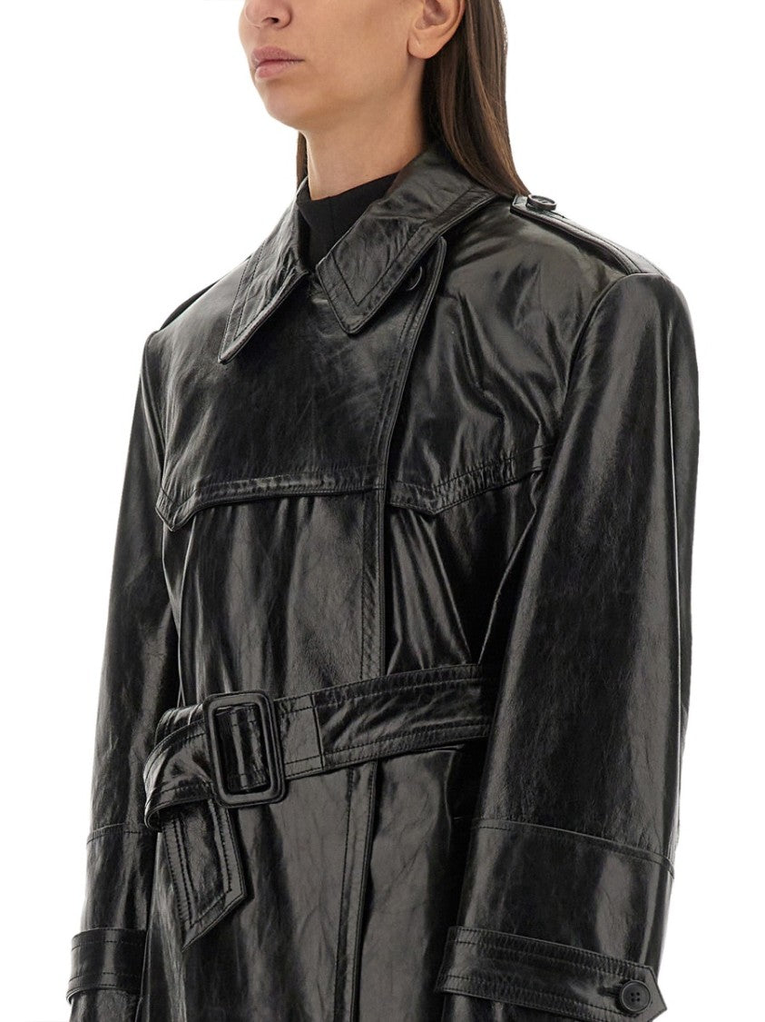 Sportmax Glossy Black Lamb Leather Alfeo Coat