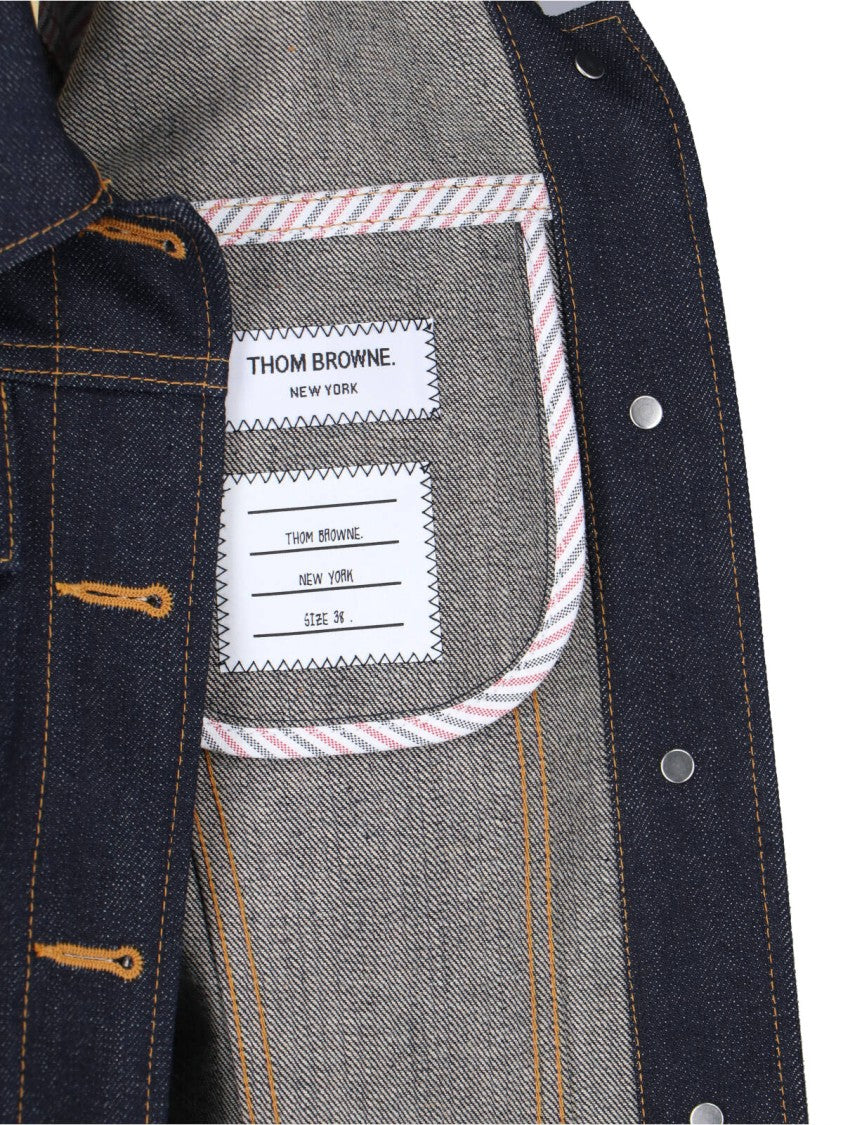 Thom Browne Blue Cropped Structured Denim Logo Jacket