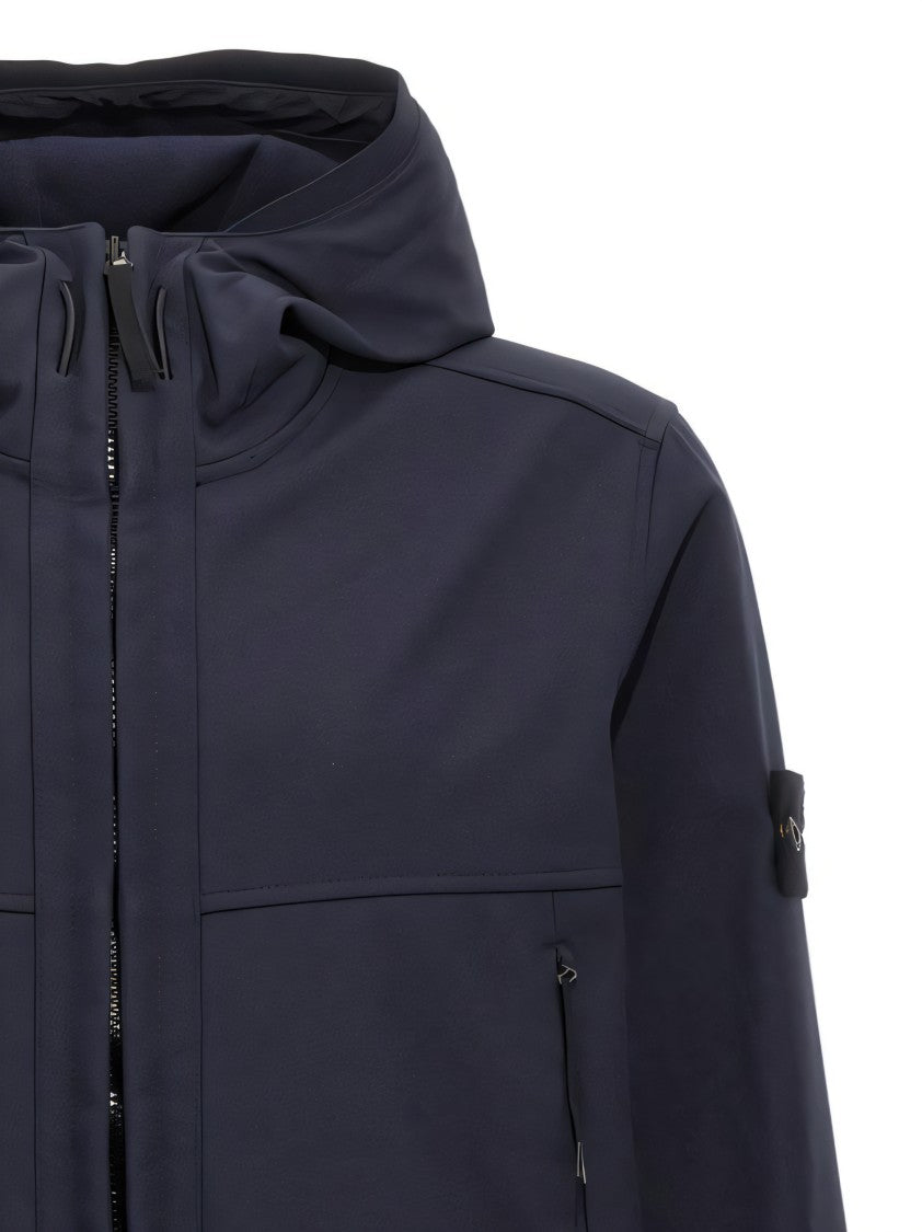 Stone Island Hooded Black Jacket With Multiple Zippered Pockets