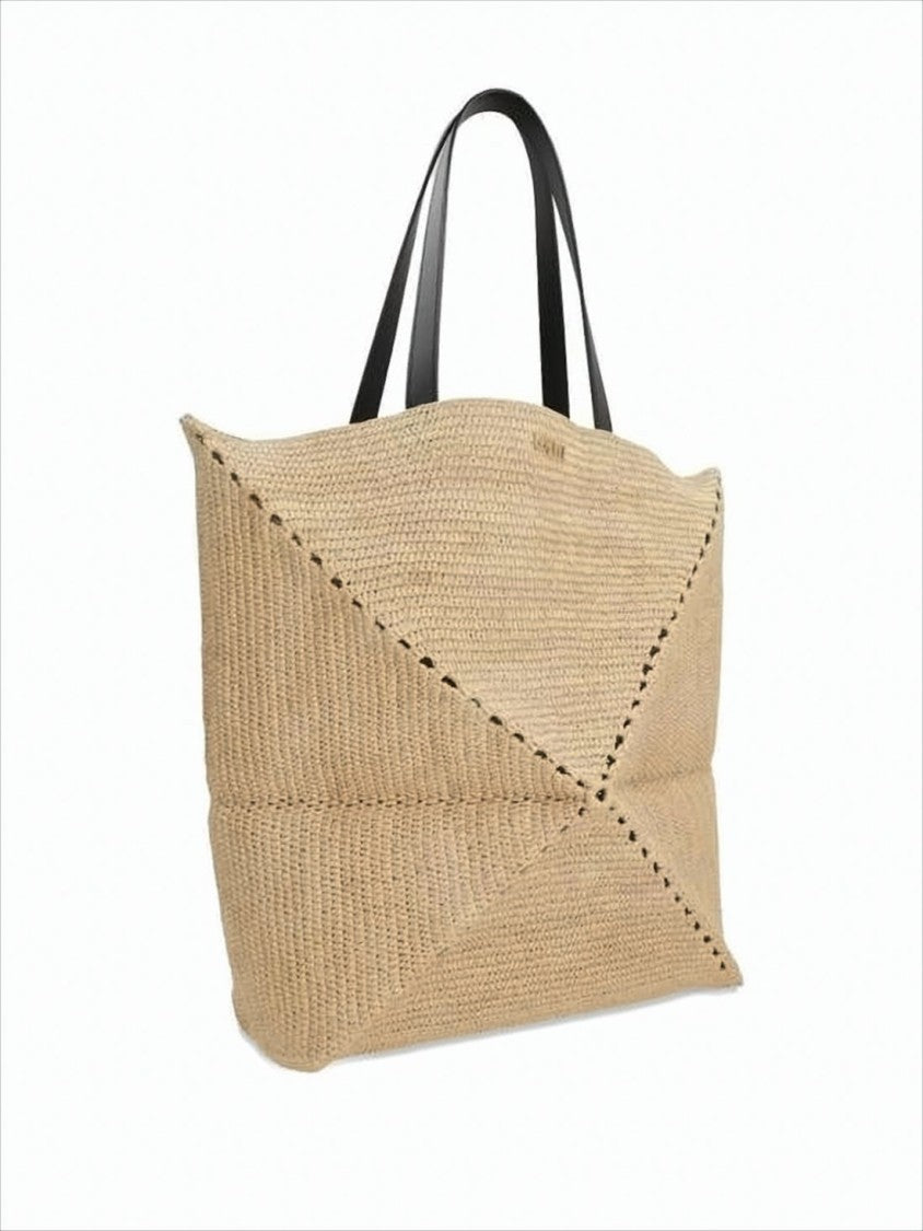 Loewe Geometric Raffia Tote Bag With Contrasting Leather Handles