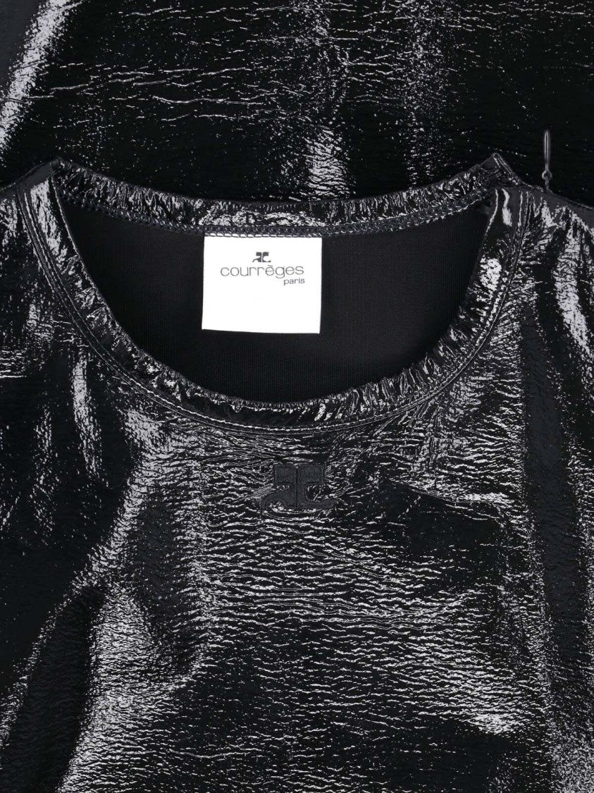 Courrèges Black Vinyl Short-Sleeve Mini Dress