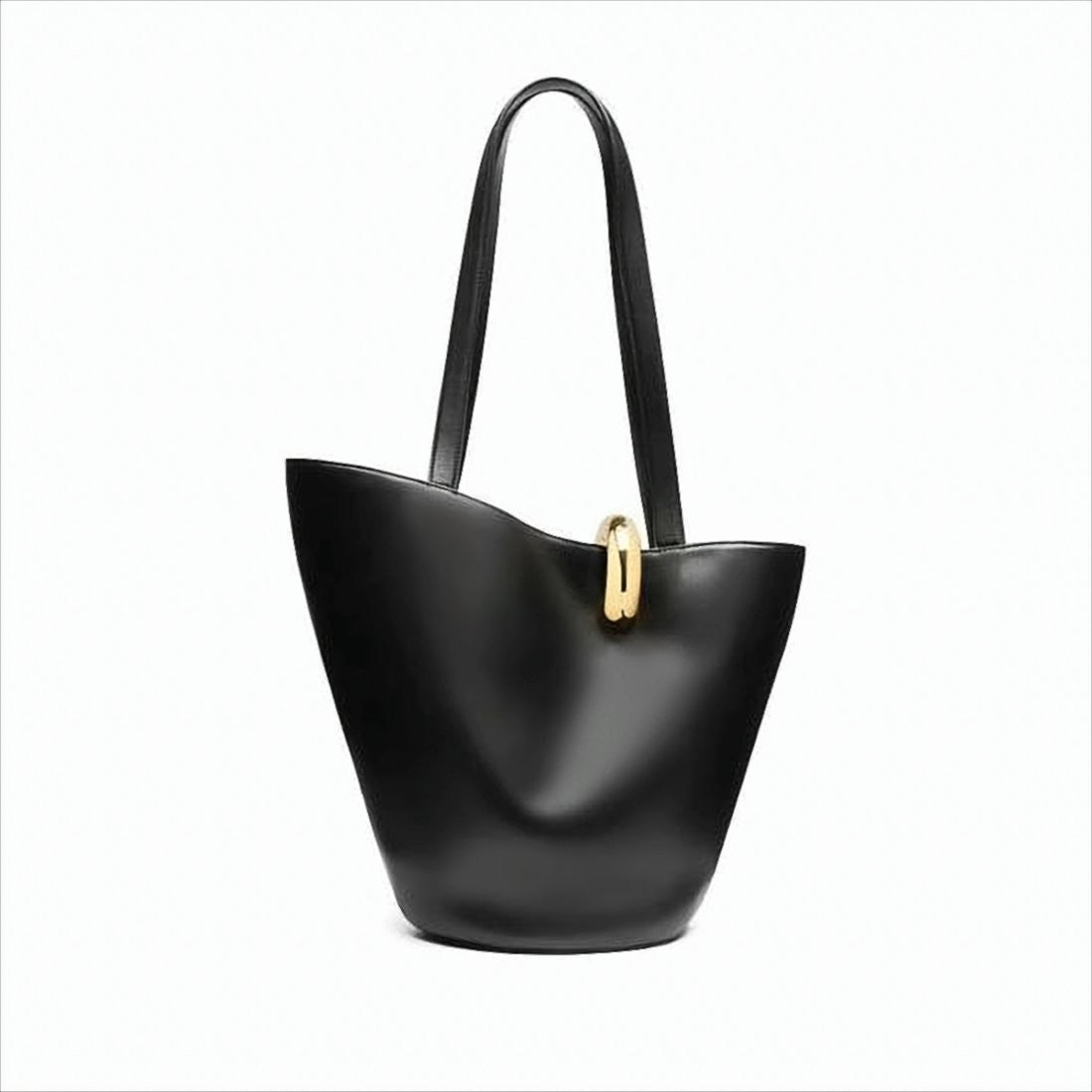 Jacquemus Structured Black Leather Shoulder Bag With Gold Hardware