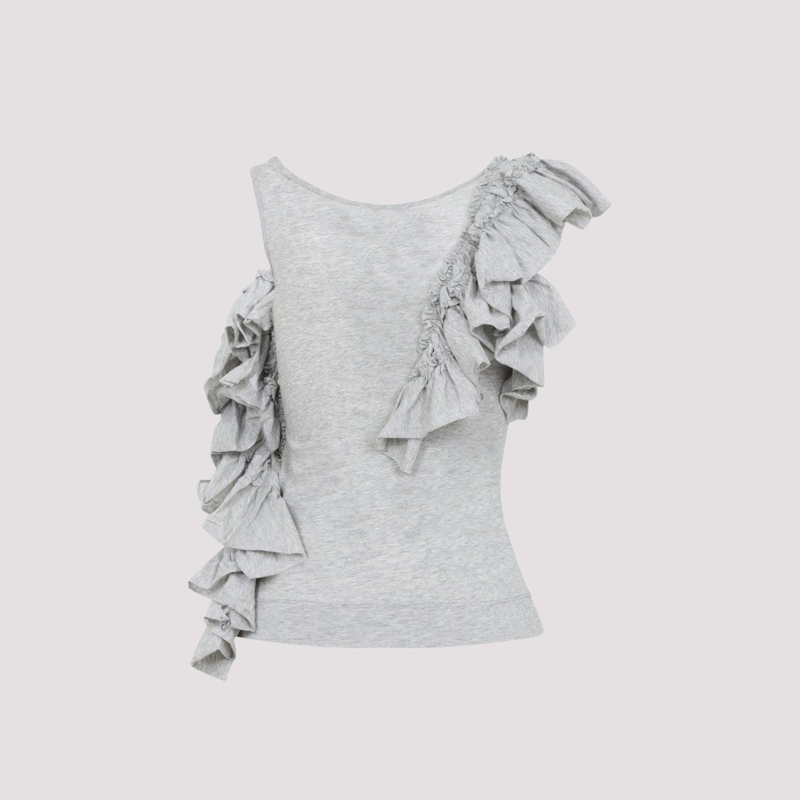 Dries Van Noten Fitted Grey Top With Asymmetrical Ruffles