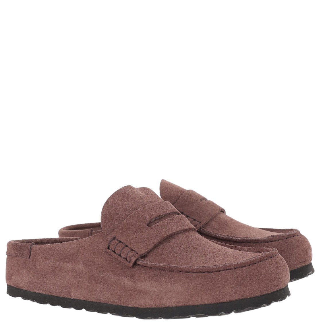 Birkenstock Wine Suede Loafers With Exposed Stitching And Slip-On Design