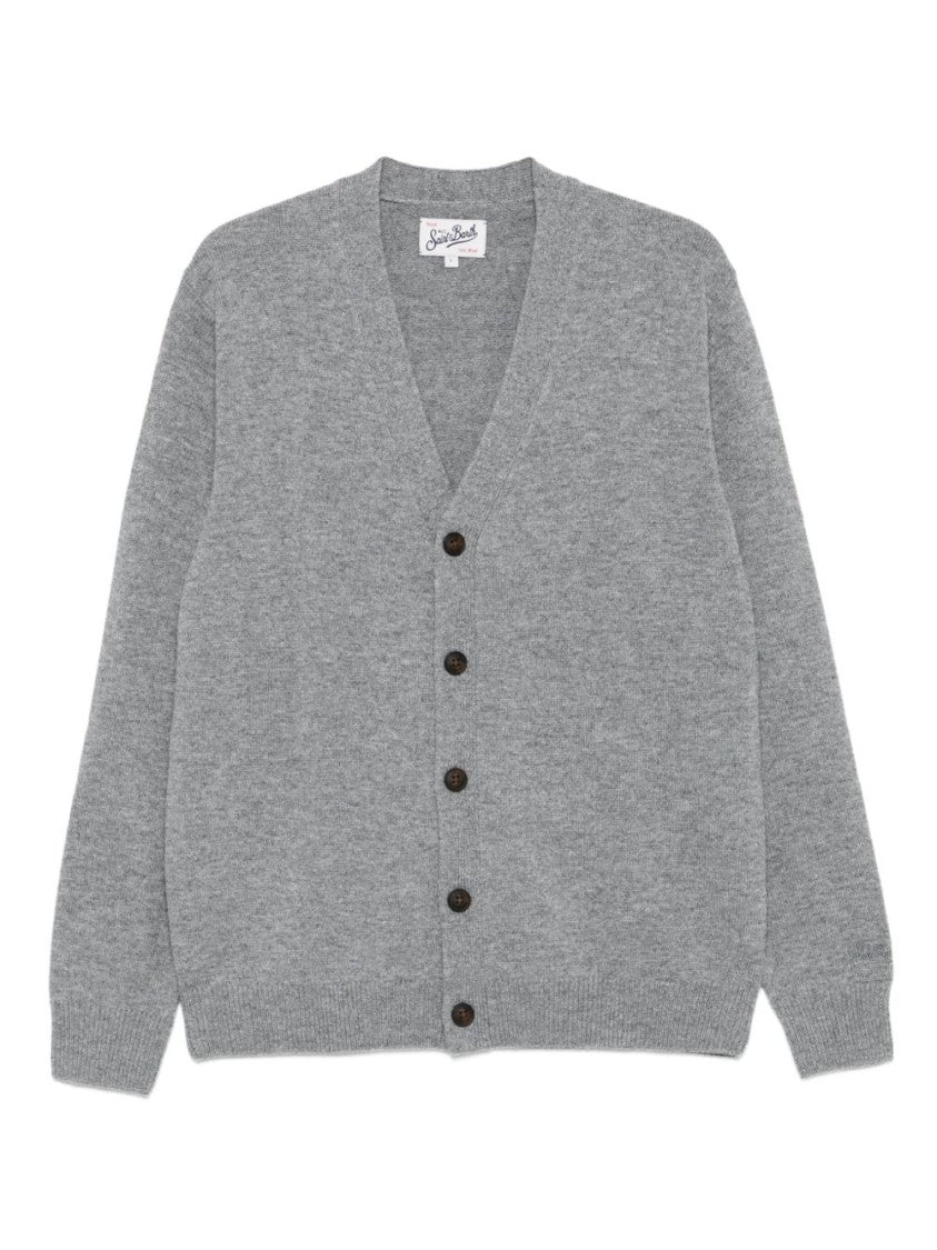 Mc2 Saint Barth Light Grey Wool Cardigan With V-Neckline