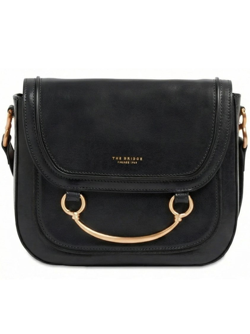The Bridge Black Crossbody Structured Leather Satchel