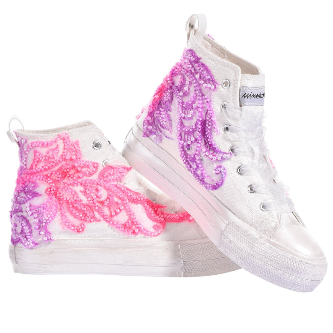 Mimanera Pink Princess Handcrafted Lace Platform Sneakers