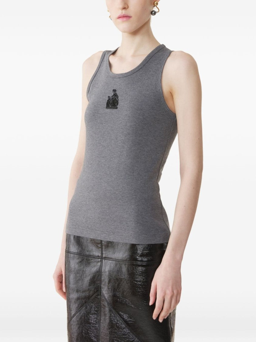 Lanvin Sleeveless Fitted Top With Embroidered Emblem