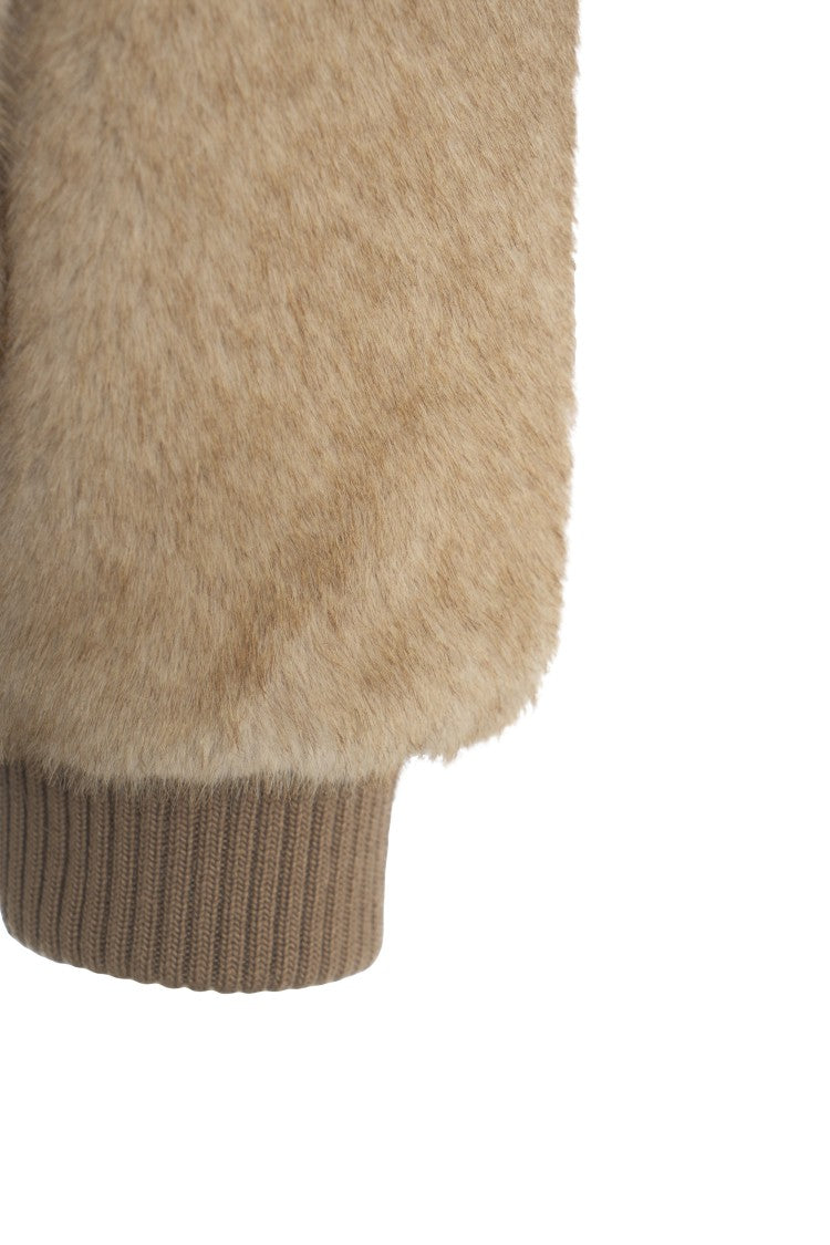 Ottod'ame Plush Bomber Jacket With Classic Collar